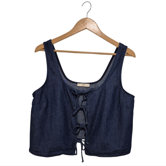 NLT Tie-Front Denim Top Made in USA 100% Cotton Size Large - Picture 2 of 5